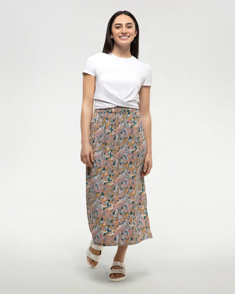 Pink-High-Rise-Midi-Length-Crepe-Slitted-Skirt