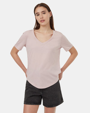 Pink-V-Neck-Short-Sleeve-T-Shirt