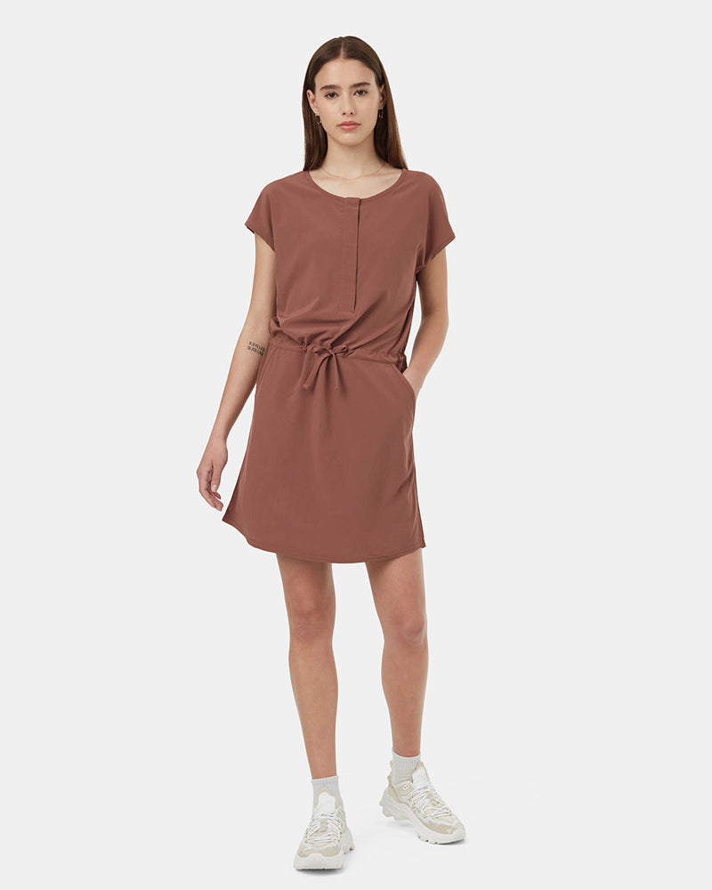 Red-Cap-Sleeve-Drawstring-Waist-Mini-Dress