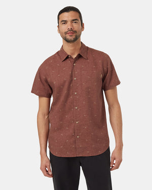 Red-Collared-Patterned-Shortsleeve-Button-Up-Shirt