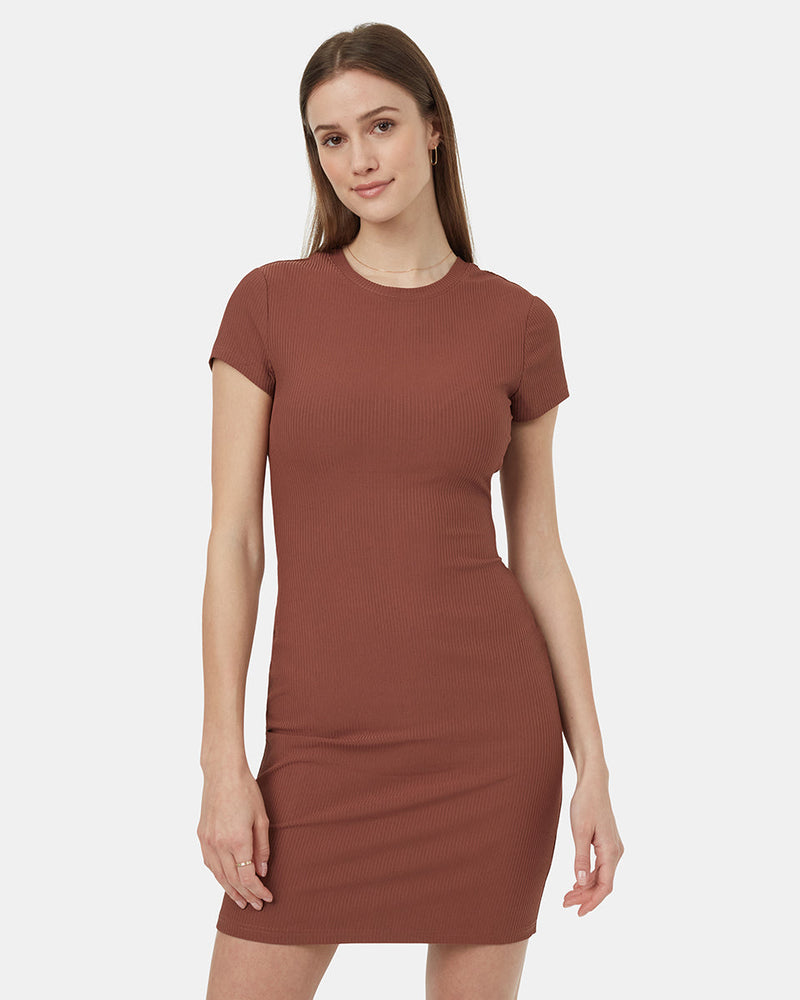 Red-Knee-Length-Slim-Quick-dry-T-Shirt-Dress