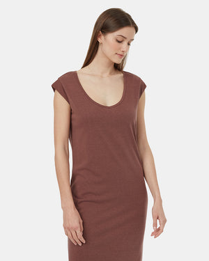 Red-Relaxed-V-Neck-Cap-Sleeve-Midi-LengthDress