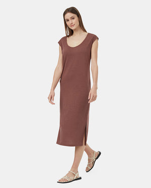 Red-Relaxed-V-Neck-Cap-Sleeve-Midi-LengthDress