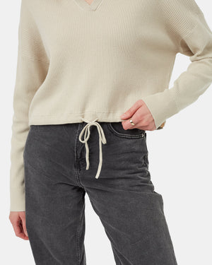 Oatmeal-Organic-Cotton-V-Neck-Cinch-Waist-Sweatshirt