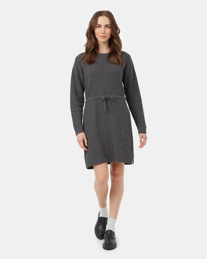 Grey-Drawstring-Sweater-Knee-Length-Long-Sleeve-Dress