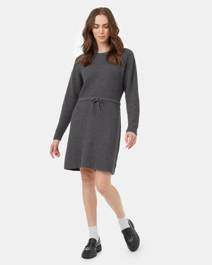 Grey-Drawstring-Sweater-Knee-Length-Long-Sleeve-Dress