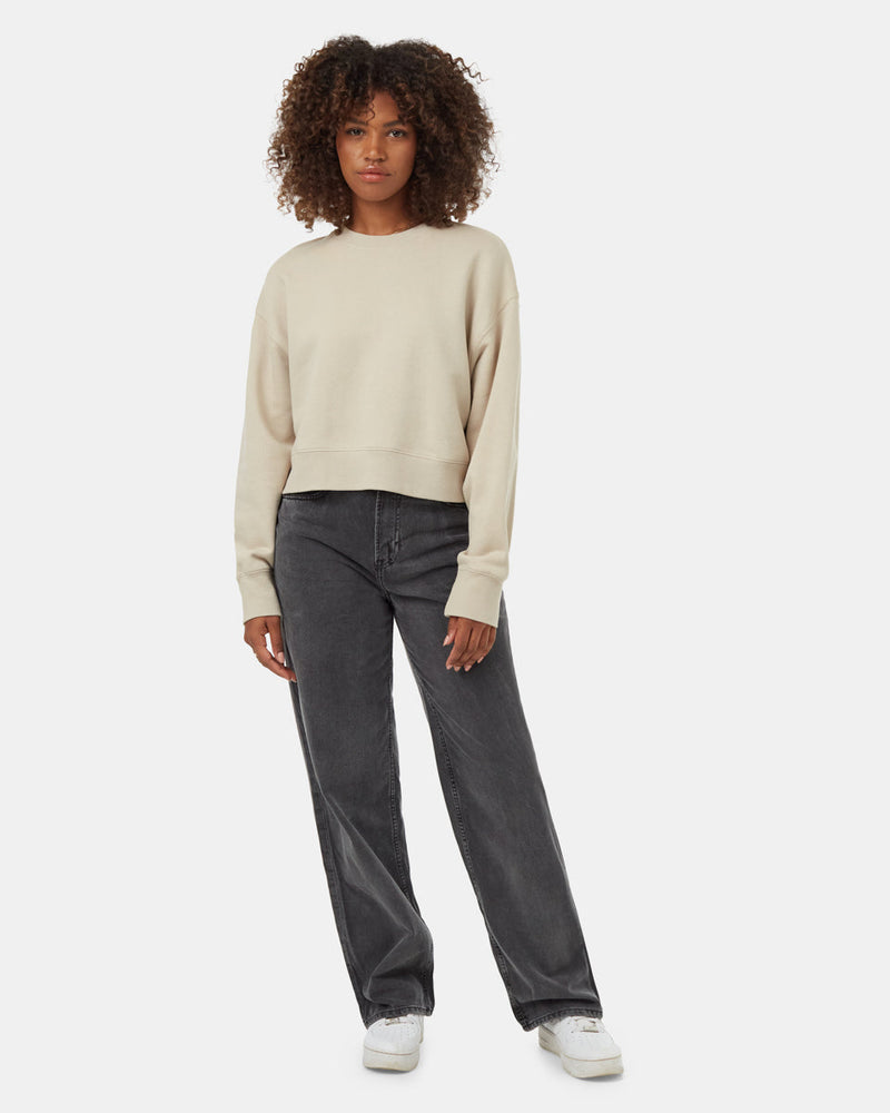 Oatmeal-Organic-Cotton-Crew-Neck-Oversized-Cropped-Sweatshirt