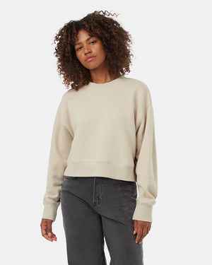 Oatmeal-Organic-Cotton-Crew-Neck-Oversized-Cropped-Sweatshirt