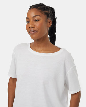 White-Crew-Neck-Flowy-Oversized-Shortsleeve-T-Shirt