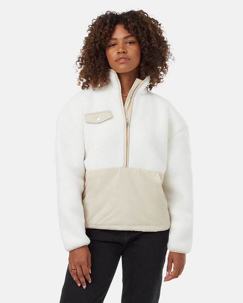 White-Recycled-Polyester-Mock-Neck-Half-Zip-Sweater