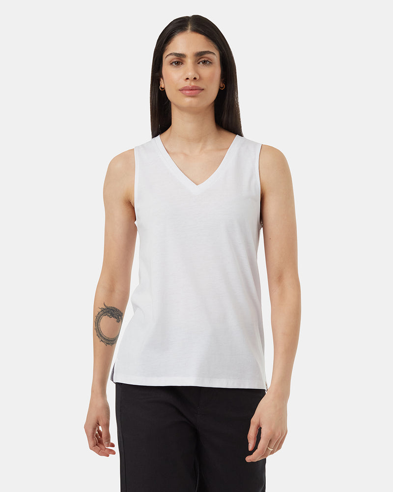 White-Womens-Recycled-V-Neck-Tank-Top