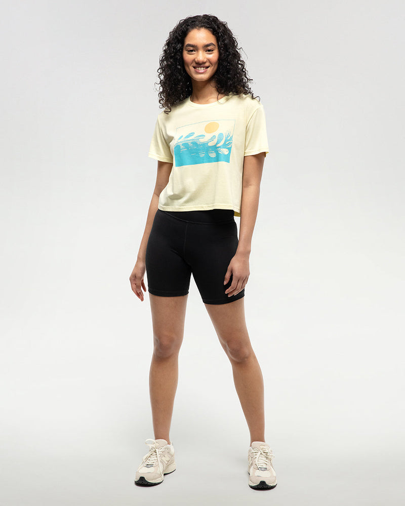 Yellow-Relax-Fit-Printed-Graphic-Cropped-T-shirt