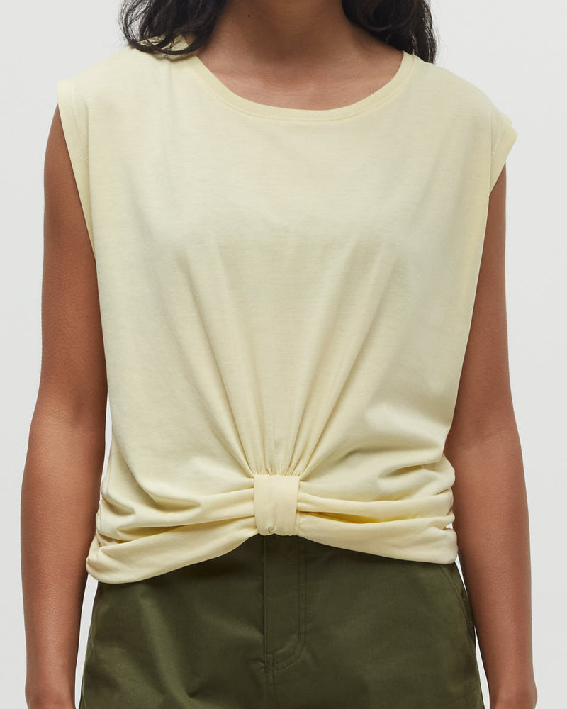 Yellow-Twist-Front-Sleeveless-T-Shirt