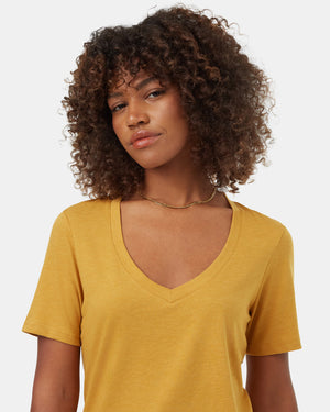 Yellow-V-Neck-Short-Sleeve-T-Shirt