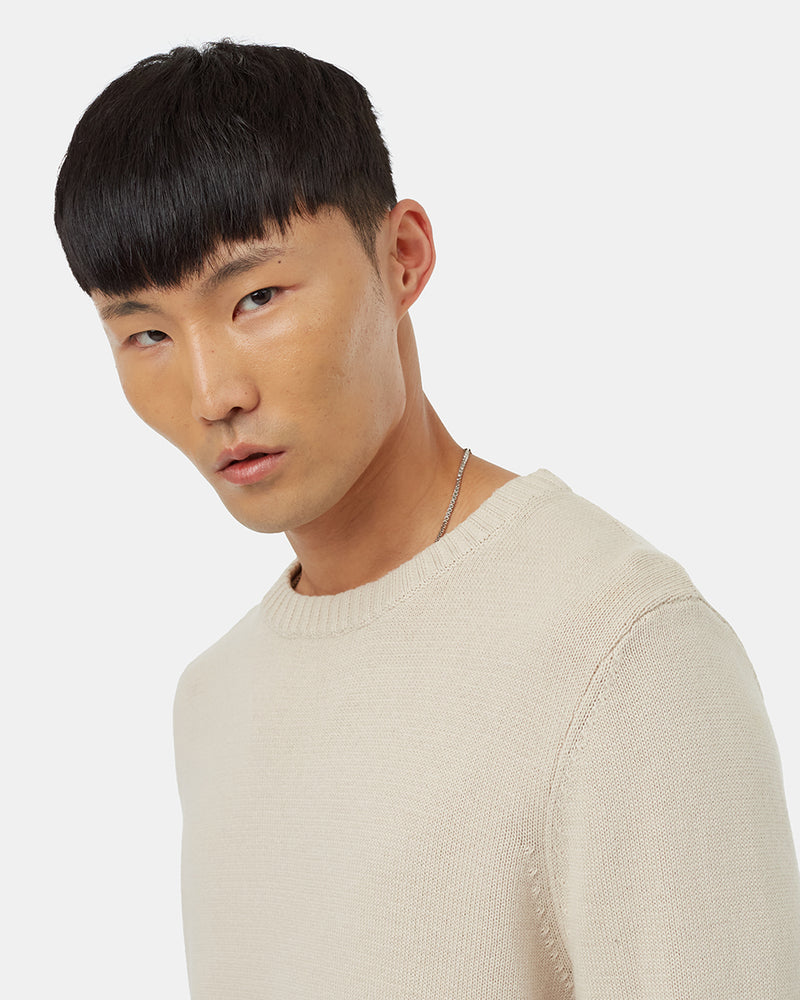 Beige Men's Organic Cotton Knit Jumper