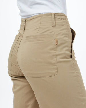 Beige Women's Twill Wide Leg Trousers
