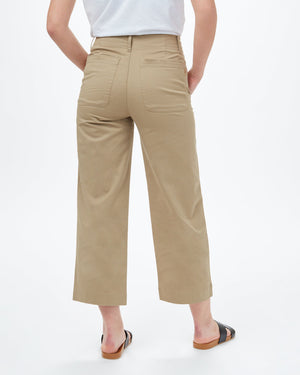 Beige Women's Twill Wide Leg Trousers