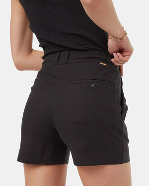 Black-Womens-Hemp-Pleated-High-Waisted-Shorts