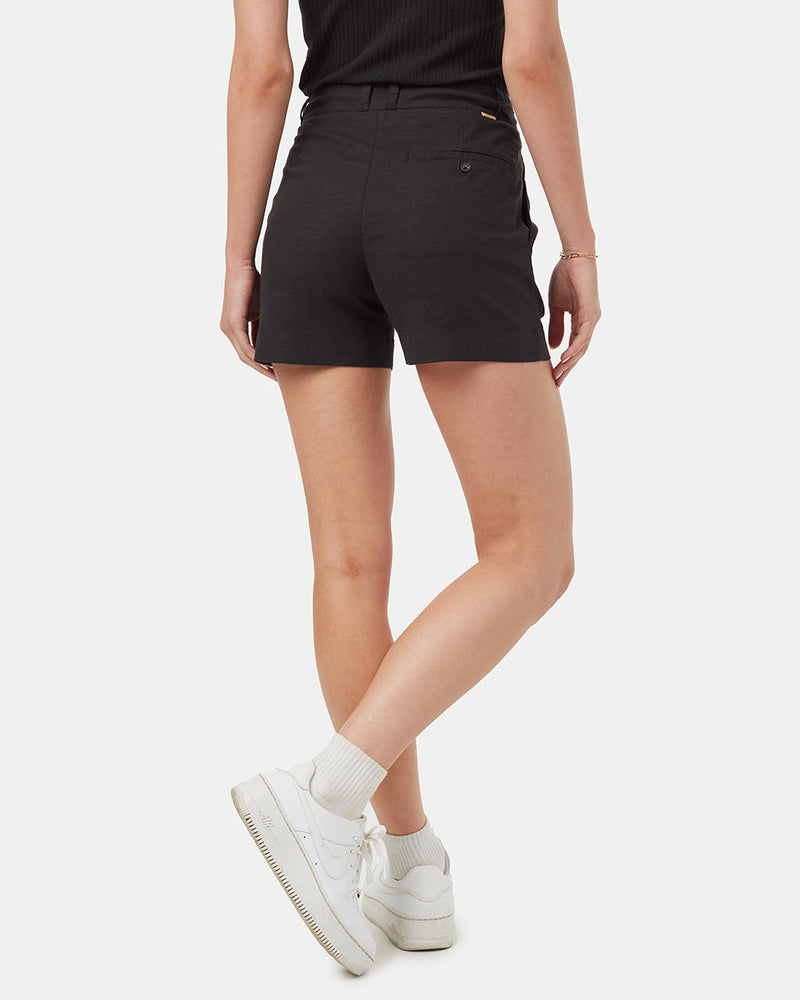 Black-Womens-Hemp-Pleated-High-Waisted-Shorts