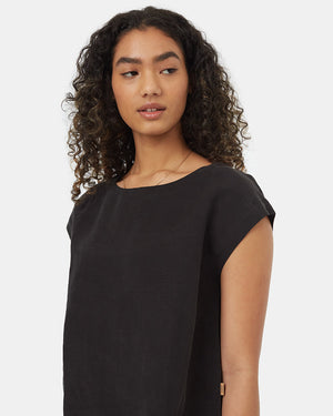 Black-Womens-Tencel-Linen-Boxy-Top