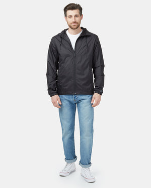 Black Men's Recycled Zip Up Rain Jacket