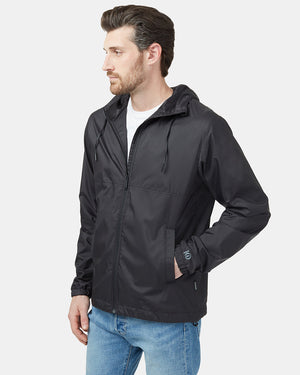 Black Men's Recycled Zip Up Rain Jacket