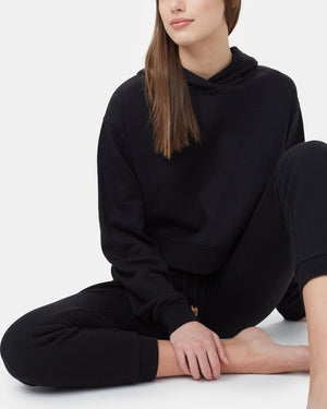 Black Organic Fleece Cropped Pullover