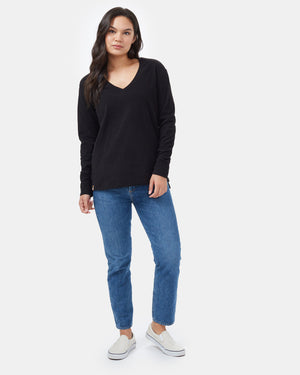 Black Womens V-Neck Fleece Top