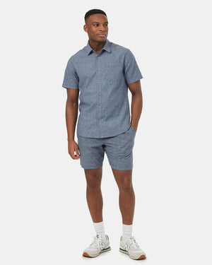 Blue-Mens-Hemp-Button-Up-Short-Sleeve-Shirt