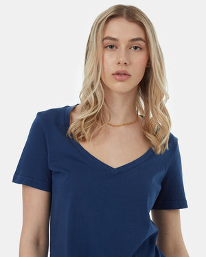 Blue-Sustainable-Regenerative-V-Neck-Tee