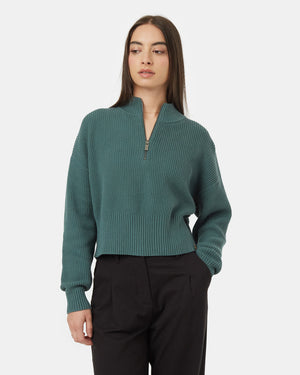 Blue-Women_s-Eco-Friendly-Quarter-Zip-Cropped-Longsleeve-Top