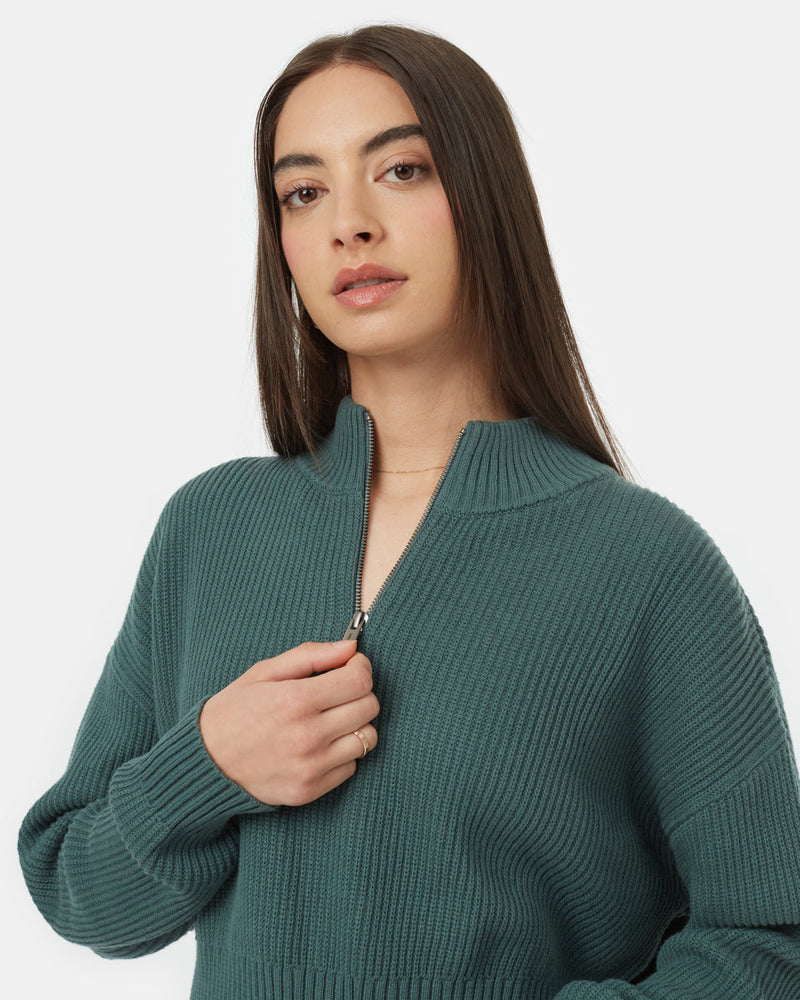 Blue-Women_s-Eco-Friendly-Quarter-Zip-Cropped-Longsleeve-Top