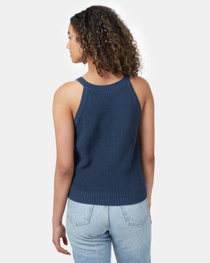 Blue Women's Knit Halter Neck Top