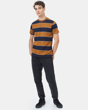 Blue,Brown Recycled Polyester Stripe T-Shirt