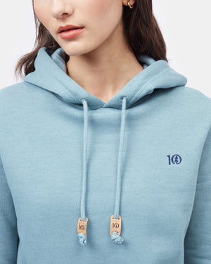 Blue Embroidered Pullover Hoodie