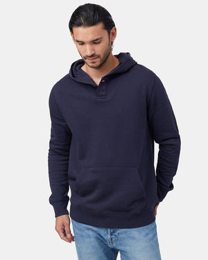 Blue Fleece Button Pullover Hoodie