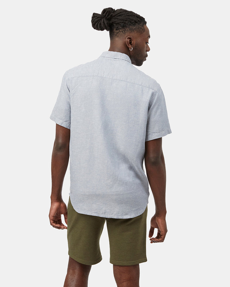 Blue Men's Hemp Button Up Short Sleeve Shirt