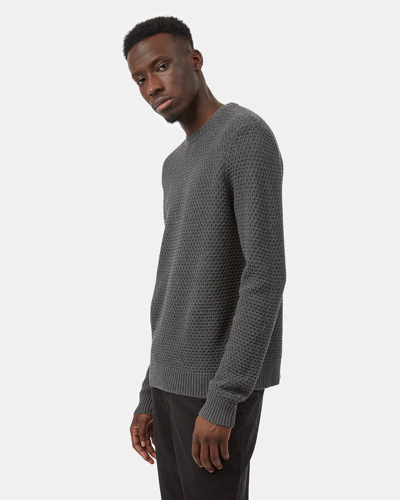 Blue Men's Waffle Knit Crew Neck Sweater