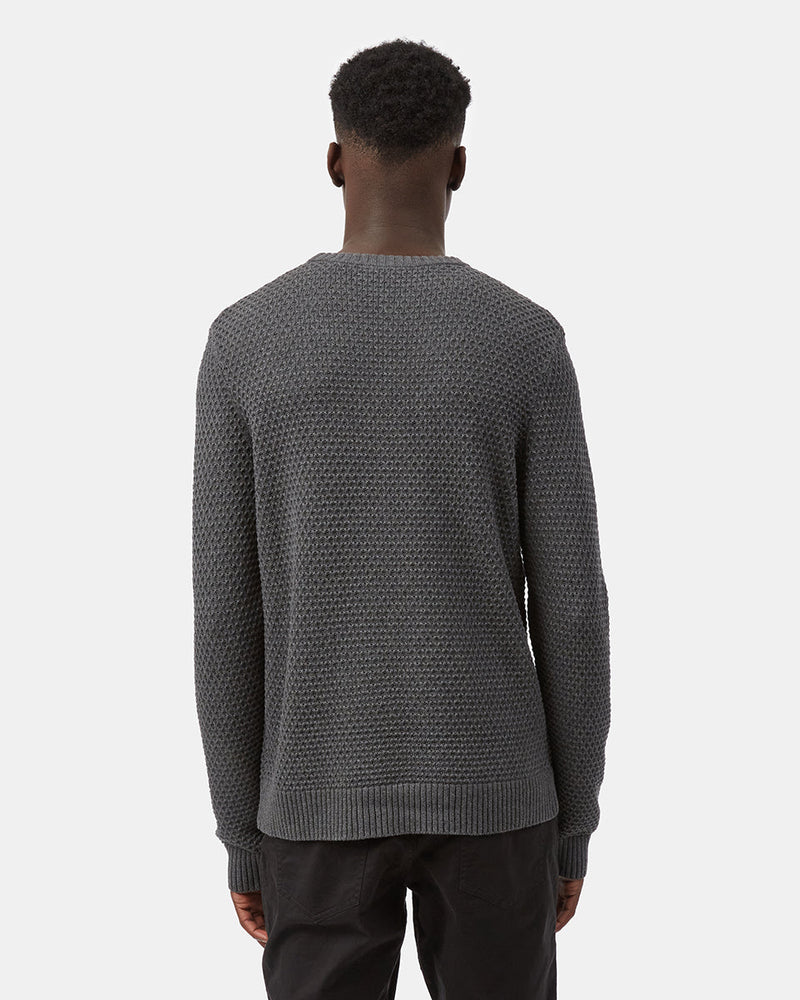 Blue Men's Waffle Knit Crew Neck Sweater