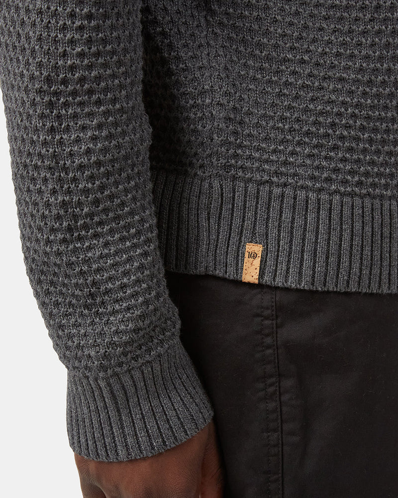 Blue Men's Waffle Knit Crew Neck Sweater