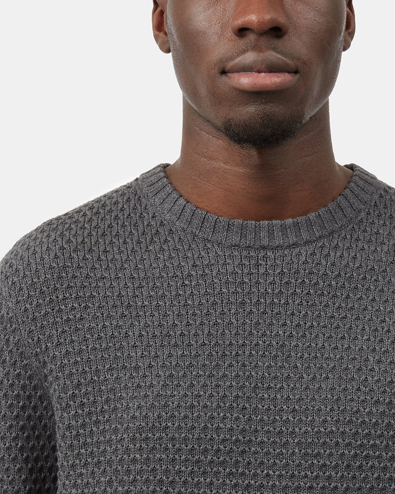 Blue Men's Waffle Knit Crew Neck Sweater
