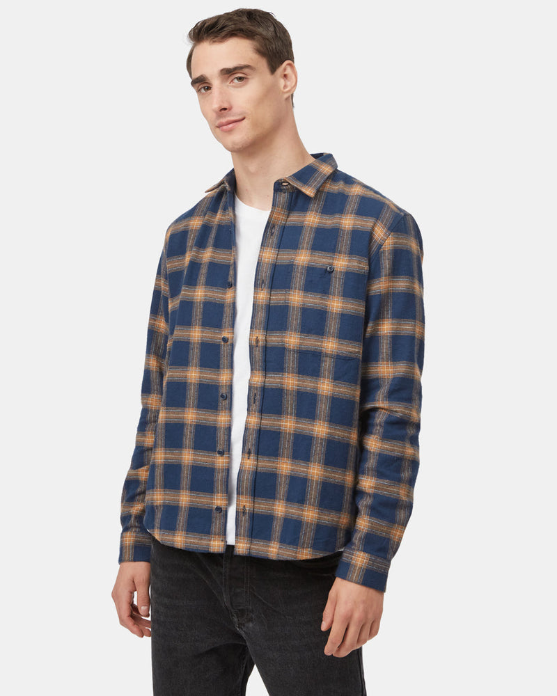 Mens Longsleeve Button Up Blue White Brown
