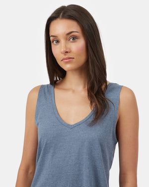 Blue Women's Hemp V Neck Tank Top