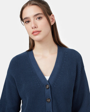 Blue Women's Knit Button Cardigan