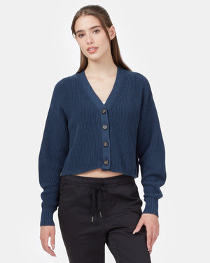 Blue Women's Knit Button Cardigan