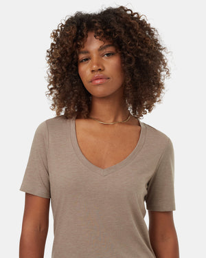 Brown-V-Neck-Short-Sleeve-T-Shirt