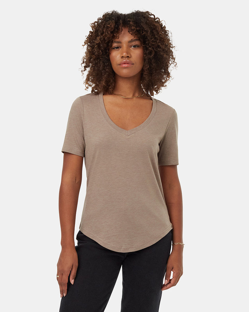 Brown-V-Neck-Short-Sleeve-T-Shirt
