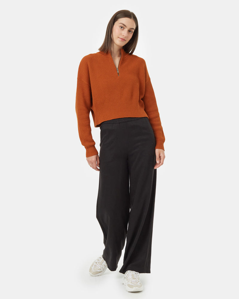 Brown-Women_s-Eco-Friendly-Quarter-Zip-Cropped-Longsleeve-Top