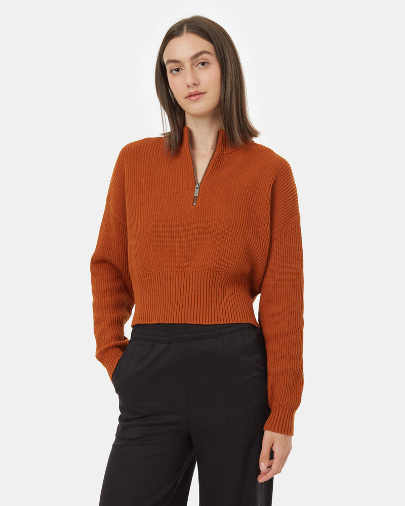 Brown-Women_s-Eco-Friendly-Quarter-Zip-Cropped-Longsleeve-Top
