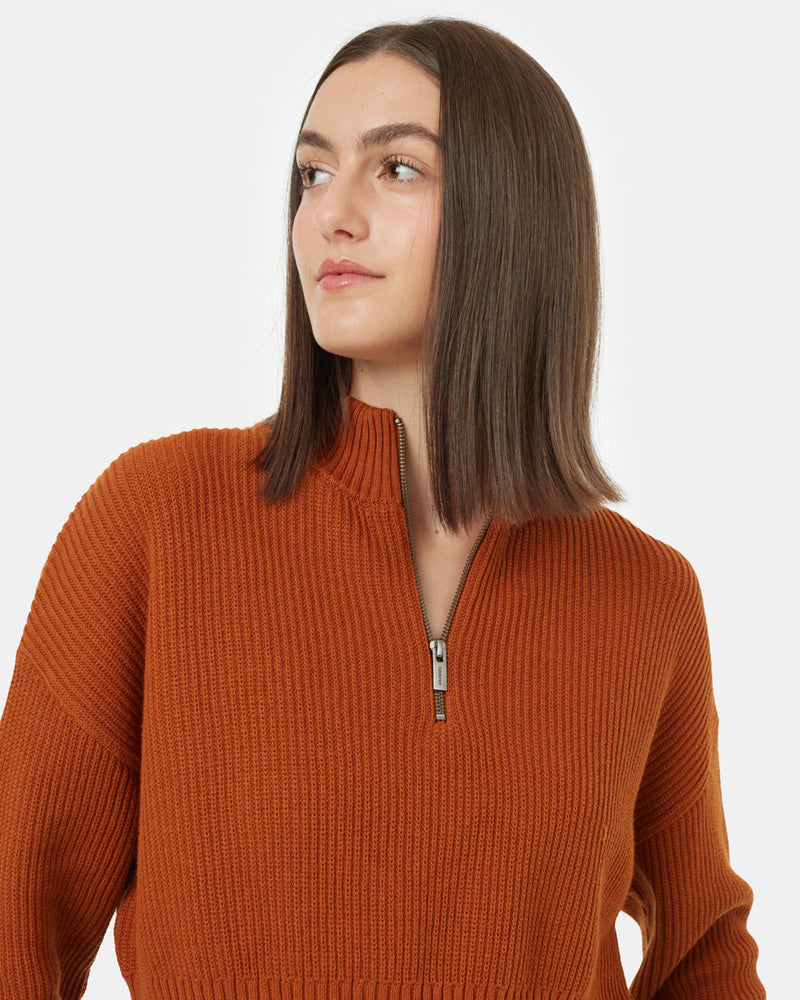 Brown-Women_s-Eco-Friendly-Quarter-Zip-Cropped-Longsleeve-Top